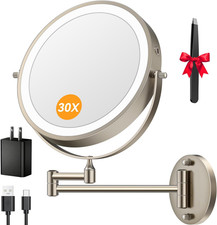 5000Mah Rechargeable Wall Mounted Lighted Makeup Mirror, 9'' 30X/1X Double-Sided