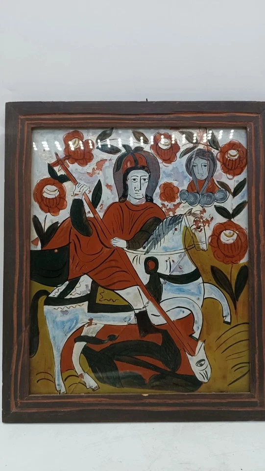 Icône Ancienne Roumaine Peinte Sur Verre - Photo 3/4