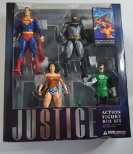 Juego de caja de 4 figuras Justice League of America 2007 + cómic Alex Ross Justice #1 NUEVO