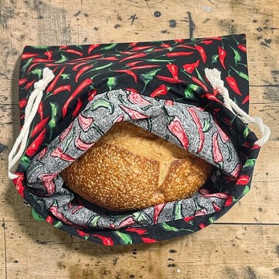 Red Chili Pepper Print Cotton Bread Bag, Reusable Sourdough Bread Storage