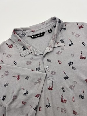 Travis Mathew USA Print Golf Polo Shirt Patriotic Statue of Liberty XXL July 4th