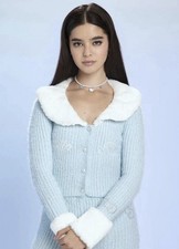 FOREVER 21 X Hello Kitty Friends Blue Faux Fur Cardigan Sweater Top Small