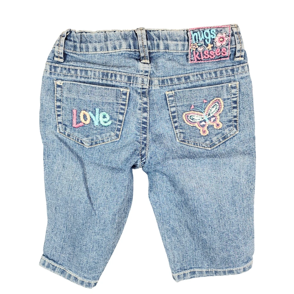 Pantalones de mezclilla capri Bongo para niñas talla 5 bordados mariposas ajuste cintura Foto 3 de 4