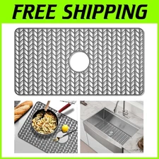 Grey Silicone Sink Mat - 30"x16" for Stainless Steel Sinks