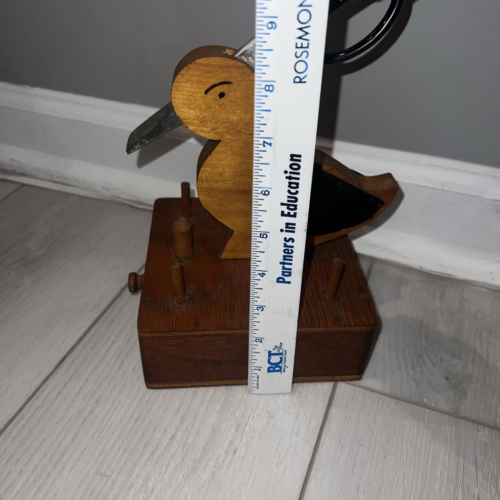 Vintage Wooden Bird Duck Sewing Caddy w/ Drawer, Scissors & Pin Cushion Beauty