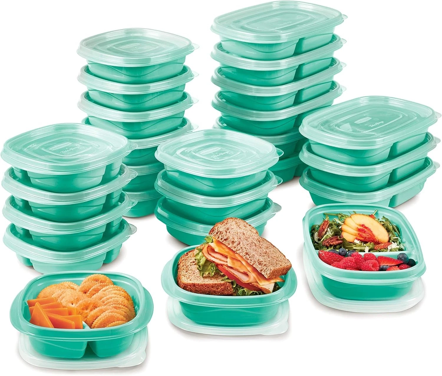 50-Piece Food Storage Containers Set W/ Lids Teal Splash – Perfect Lunch Meal