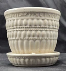 McCoy Pottery 1960s Vintage Beaded White 4" Flowerpot Planter & Connected Saucer