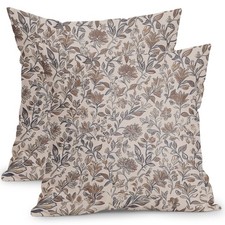 Vintage Floral Pillow Covers 18x18 Inch Set of 2 Antique Brown Flower Outdoor...