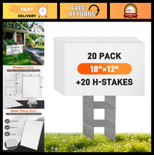 20 Pack Blank Yard Signs with Metal Stakes - 18x12" Corrugated Plastic for Event