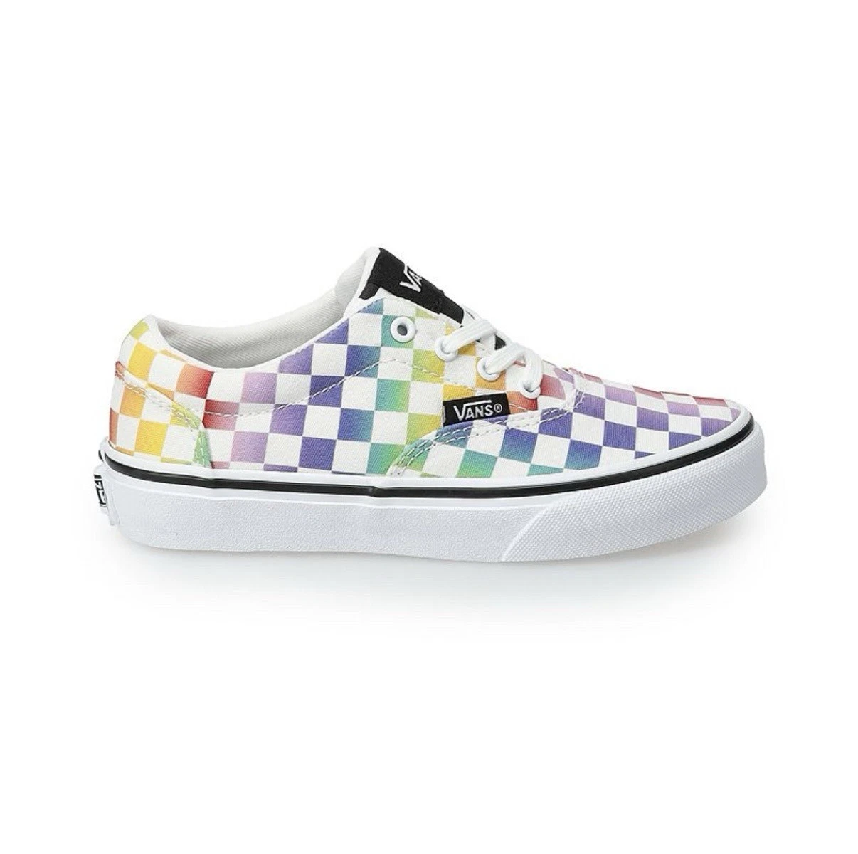 Scarpe da ginnastica stringate Vans Doheny nere bianche a quadri arcobaleno per bambini taglia 5 5