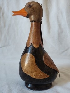 Vintage Italian Hand-tooled Leather Wrapped Duck Decanter Wine Bottle Vino