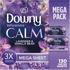 CALM, Mega Dryer Sheets, Laundry Fabric Softener, Lavender and Vanilla Bean, 130