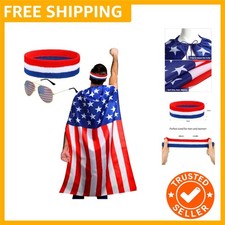 American Flag Costume Cape, 4th of July 250th Retro 80's and Flag Headband f...