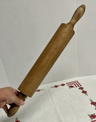 Vintage Large Brown Wooden Rolling Pin Farmhouse Kitchen Decor