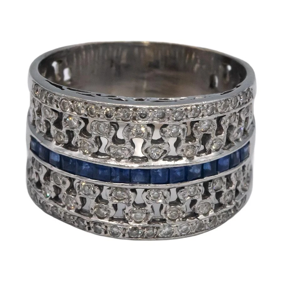 18k White Gold Diamond and Sapphire Wide Band Ring 1.0CT Size 8