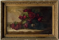 ELEGANT OLD ANTIQUE 19TH CENTURY STILL LIFE IMPRESSIONIST OIL PAINTING RED ROSES