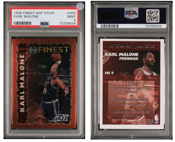 KARL MALONE ~ 1995 Topps Finest HOT STUFF #HS9 ~ PSA 9