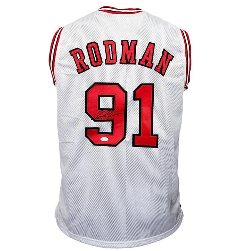 Dennis Rodman Signed Chicago White Basketball Jersey Black Ink (Beckett)