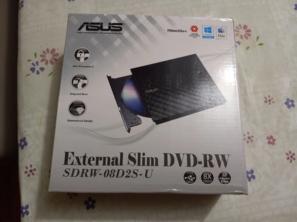 Unidad de DVD-RW externa delgada Asus SDRW-08D2S-U nueva/compatible con Windows/Mac/negra Foto 2 de 4