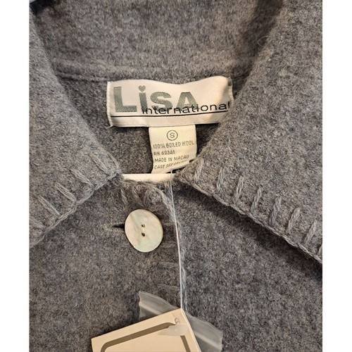 Vtg Lisa International Ombré Grey Boiled Wool Jacket Women's Size Small Buttons - Picture 5 of 6