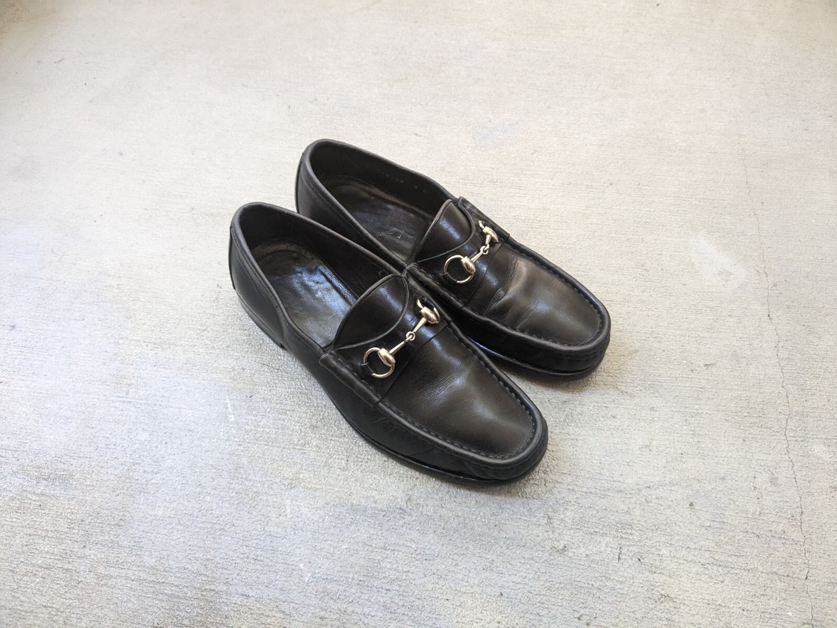 Gucci Horsebit Loafers Men 8 D Black Leather Dress Shoes Snaffle