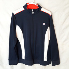 Women's FILA Sweater Size XL Navy Blue Orange White Running Walking Full Zip