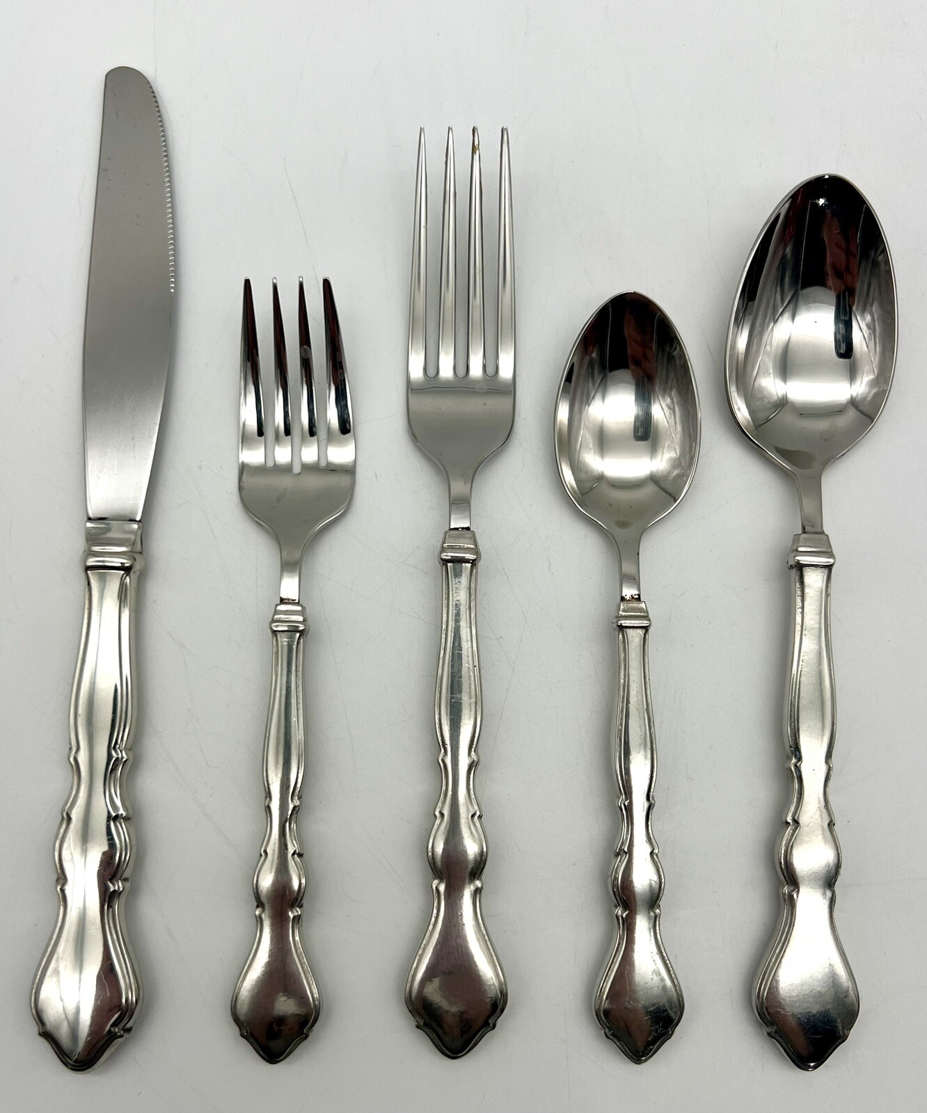 Kirk Stieff Pewter Litchfield Flatware Bright Finish 5 Pc Place Setting USA