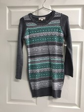 Pink Republic Girls Medium Grey Striped Sweater Dress - EUC