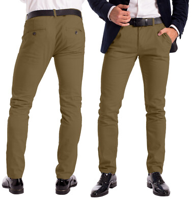 Stretch Chino Slim Fit Mens Relaxed Casual Cotton Dress Skinny Pants Size 30-40