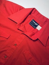 Vintage Wrangler Shirt Mens Large 16 1/2-34 Red Cowboy Cut Pearl Snap Long Tail