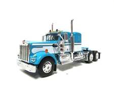 DCP, FIRST GEAR 1/64 SCALE W-900A KENWORTH SMALL BUNK, TEAL & WHITE BEIGE ENGINE