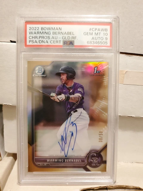 Warming Bernabel 2022 Bowman Chrome Gold Refractor Auto /50 PSA 10 Auto 9