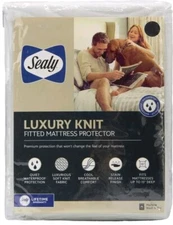 Sealy  Luxury Knit Fitted Queen Mattress Protector White