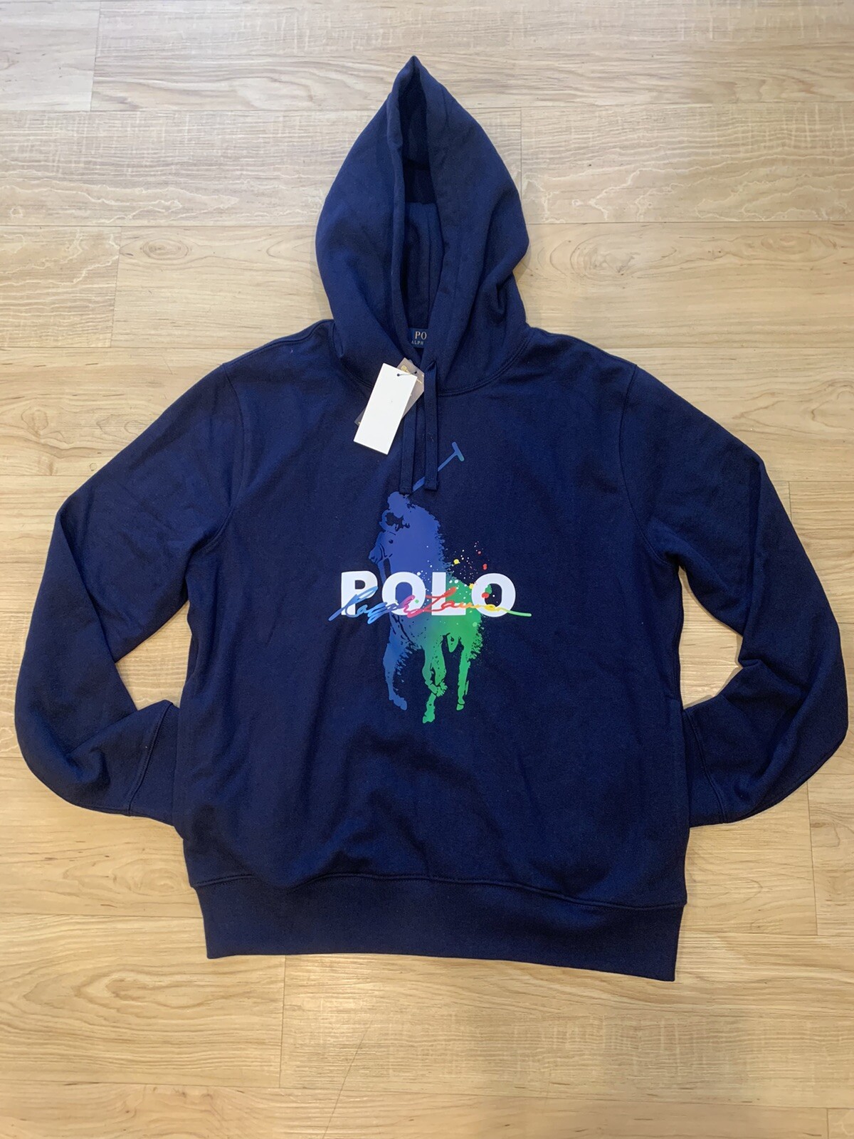 PONY Felpa con cappuccio Polo Ralph Lauren uomo grande misto cotone grafica pile blu S XL