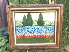Lg Original Painting on Canvas Signed After Van Gogh Impressionist Garden Naive 
