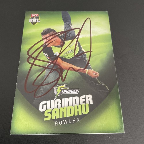 Gurinder Sandhu signed 2017 Sydney Thunder Parallel BBL Cricket Card