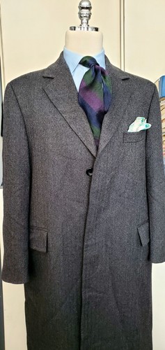 J Press Wool Charcoal Gray Herringbone Tweed Overcoat Top Coat Men’s 41 R - Picture 2 of 13