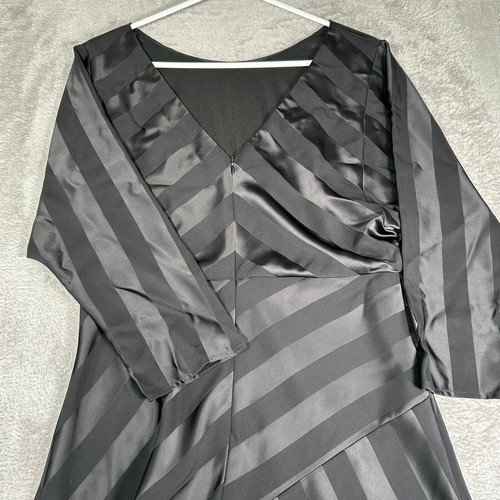 Phase Eight Women's Black Striped Satin Wrap Dress Long Sleeve Elegant Size 12 - Picture 3 of 16