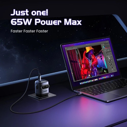 Cargador rápido UGREEN 65W GaN Nexode 2da generación diseño robot USB C QCPD3.0 para iPhone - Imagen 5 de 11