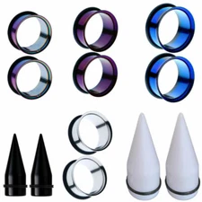 LARGE- 2-EAR GAUGING STRETCHING TAPERS & 2 STEEL PLUGS 4 PIECES TOTAL-UP TO 25MM