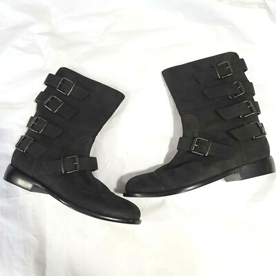 NEW GUISEPPE ZANOTTI BLACK LEATHER BUCKLED BRUSHED BOOTS 8.5  display picture 1