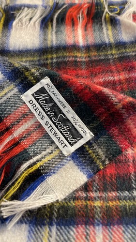 Dress Stewart Vintage Scarf Tartan Plaid Fringe Cashmere Wool Made in Scotland - Picture 3 of 4