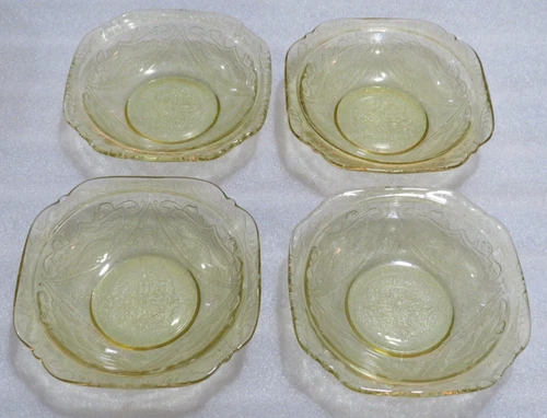 Vintage Federal Madrid Yellow 5" Berry Bowls Depression Glass lot of 4