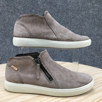 Ecco Boot Womens 37 Gray Soft 7 Low Ankle Bootie Side Zip Nubuck Leather Casual