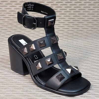 M&S GLADIATOR SANDALEN mit echtem LEDER hoher Blockabsatz ~ Größe 4 ~ SCHWARZ (UVP £69)