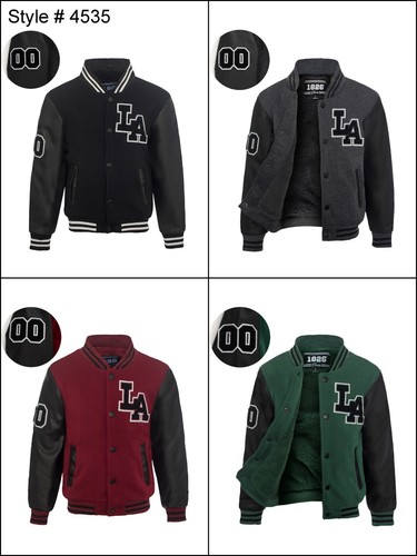 1826 Boys' Full-Zip Fleece Varsity Jacket with Fleece Sleeves and PU Sleeves - Picture 14 of 48