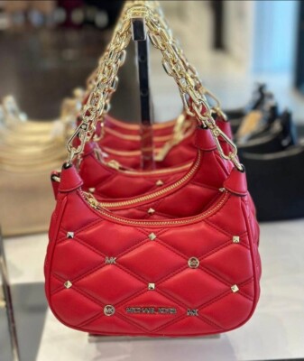 NWT Michael Kors Cora Extra-Small Quilted Shoulder Bag Crossbody Bright Red