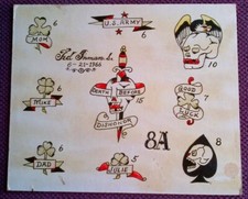 TATTOO LEGEND TED INMAN - ORIGINAL VINTAGE 1960s HAND PAINTED TATTOO FLASH SHEET