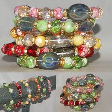 WHOLESALE LOT OF 6 MULTICOLOR BEADS, CRYSTALS, SPARKLY SPACERS STRETCH BRACELETS