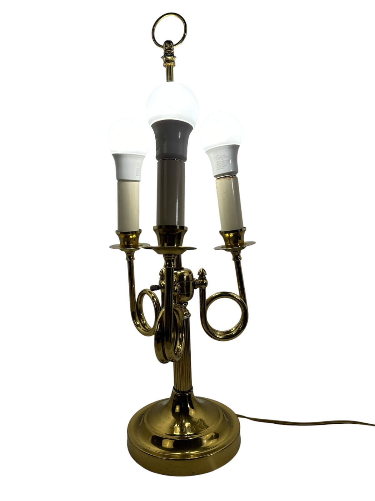 VTG ALSY 3 Arm Brass Plated French Horn Style Bouillotte Table Lamp NO Shade 22”